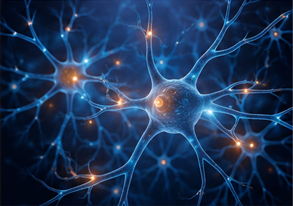 Ilustrace neuronů a nervových spojení v mozku